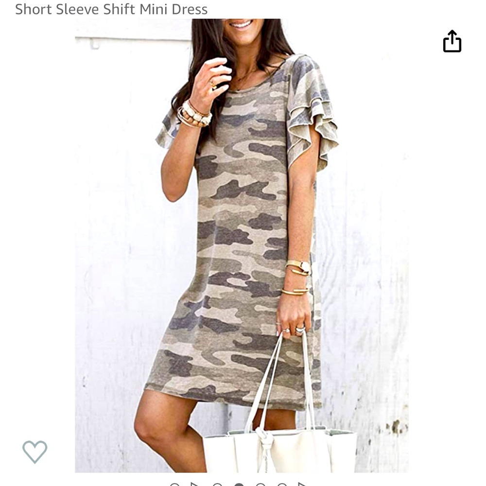 Blibea Women's Summer Casual T Shirt Dress Camo Print Ruffled Short Sleeve Shift